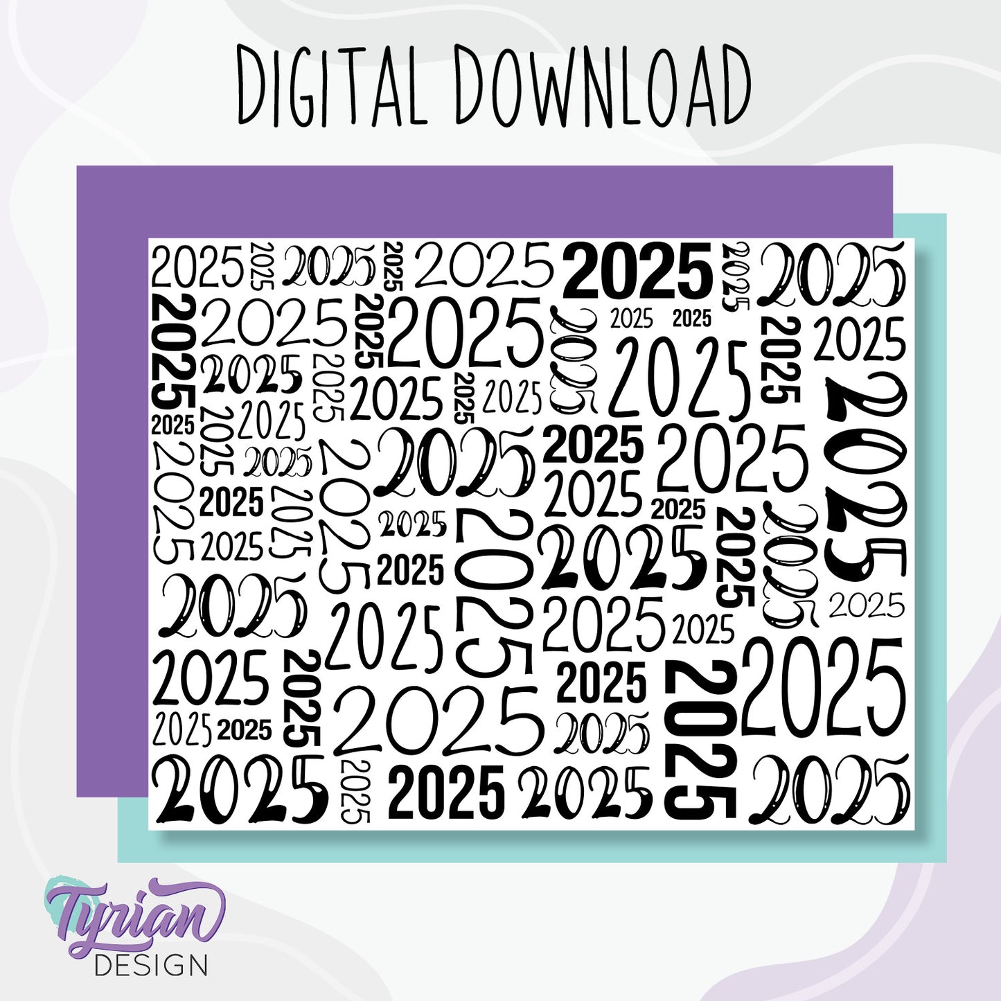 Digital Paper - 2025 Word cloud Pattern - Printable letter size, Black and white file included