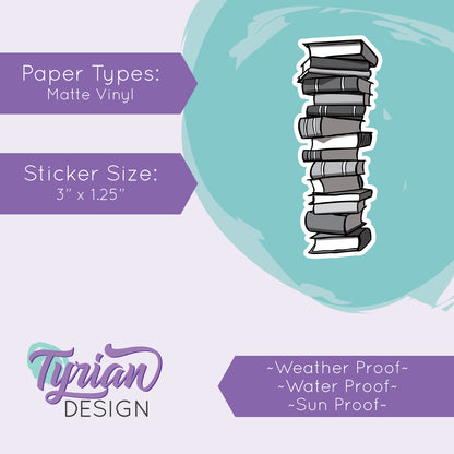 Book Stack Vinyl Sticker | Journal Stack | |Black & White | High quality weather proof vinyl | 1.25x3 inches