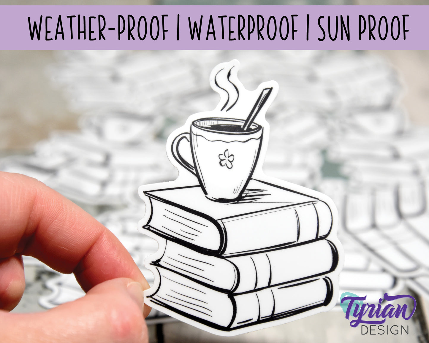 Book Stack with cup Vinyl Sticker | Journal Stack | Coffee or Tea | High quality weather proof vinyl | 2.25x3 inches