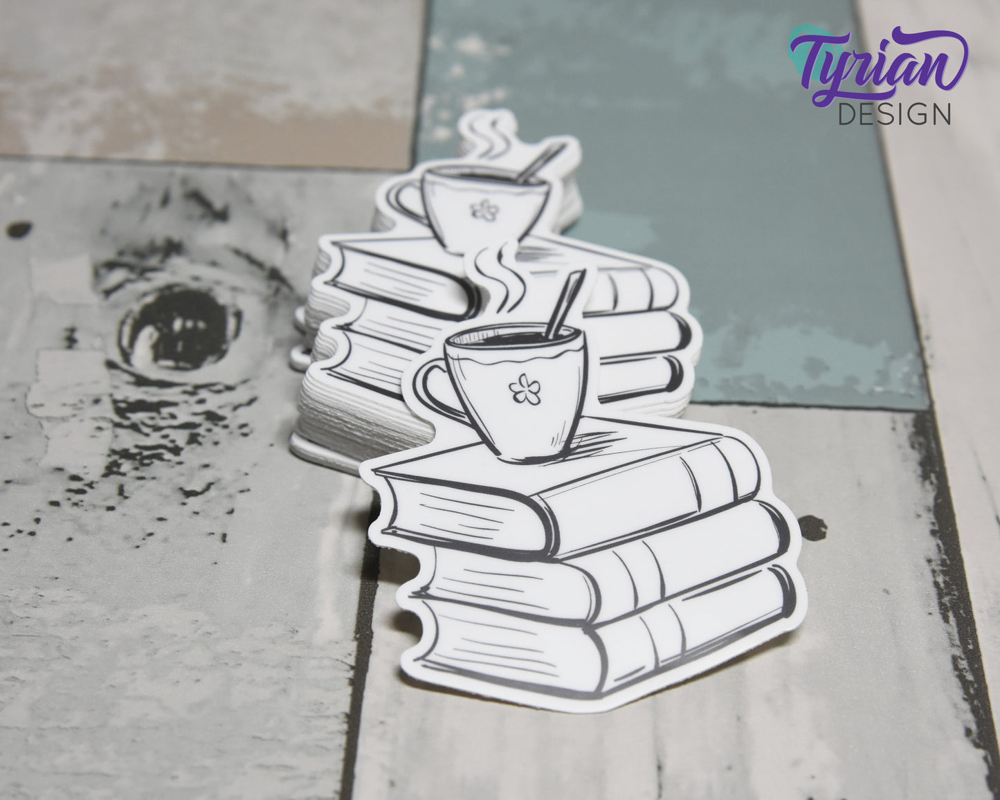 Book Stack with cup Vinyl Sticker | Journal Stack | Coffee or Tea | High quality weather proof vinyl | 2.25x3 inches