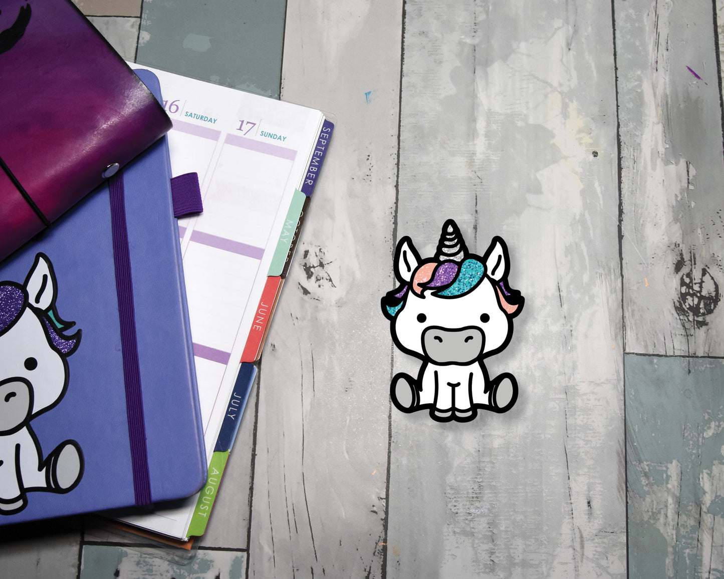 Unicorn with digital glitter Vinyl Sticker | Small, high quality weather proof vinyl. 2.25 x 3 inches