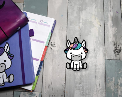 Unicorn with digital glitter Vinyl Sticker | Small, high quality weather proof vinyl. 2.25 x 3 inches