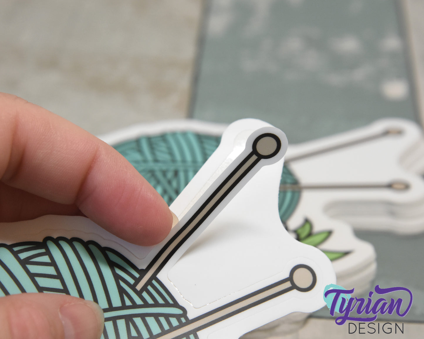 Knitting Vinyl Sticker | high quality weather proof vinyl | 5.25 x 4" | Yarn with Needles and Daisy flowers