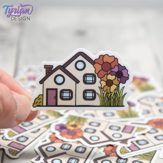 Fall Flower House Vinyl Sticker | High quality weather proof vinyl | 2" x 1.22" | House Sticker| Little House sticker | Tumbler Sticker