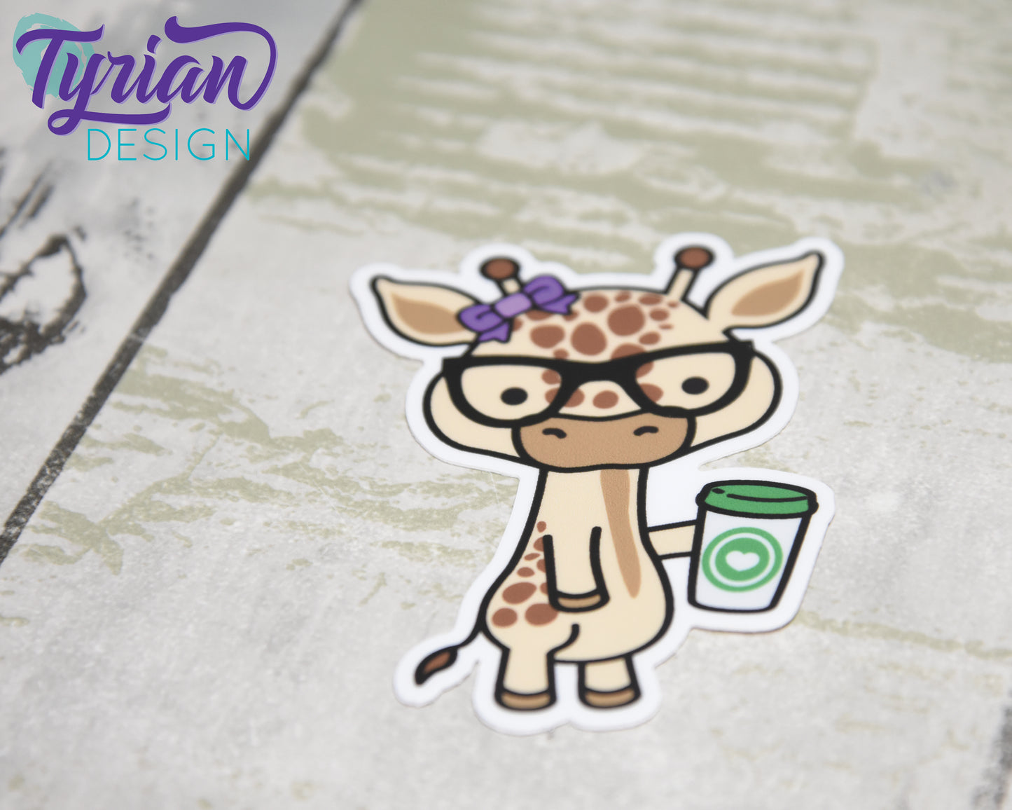 Nerd Giraffe with Coffee Cup Vinyl Sticker | Norma Sticker | Weatherproof Vinyl |  2.25x3" die cut |  laptop sticker, journal sticker, tumbler sticker
