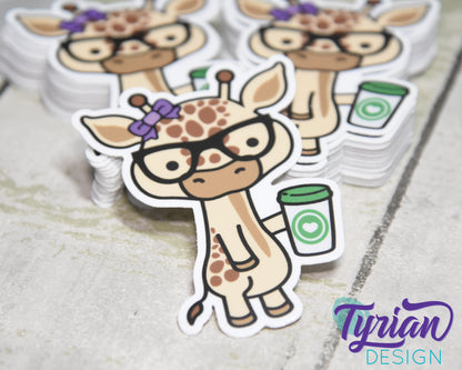 Nerd Giraffe with Coffee Cup Vinyl Sticker | Norma Sticker | Weatherproof Vinyl |  2.25x3" die cut |  laptop sticker, journal sticker, tumbler sticker