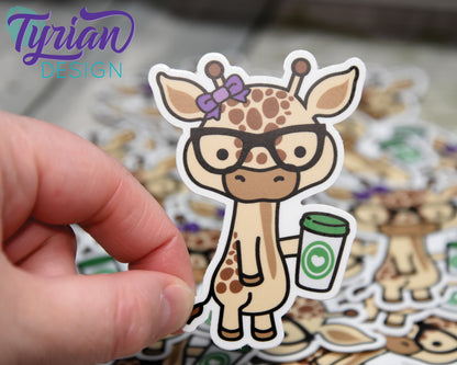 Nerd Giraffe with Coffee Cup Vinyl Sticker | Norma Sticker | Weatherproof Vinyl |  2.25x3" die cut |  laptop sticker, journal sticker, tumbler sticker