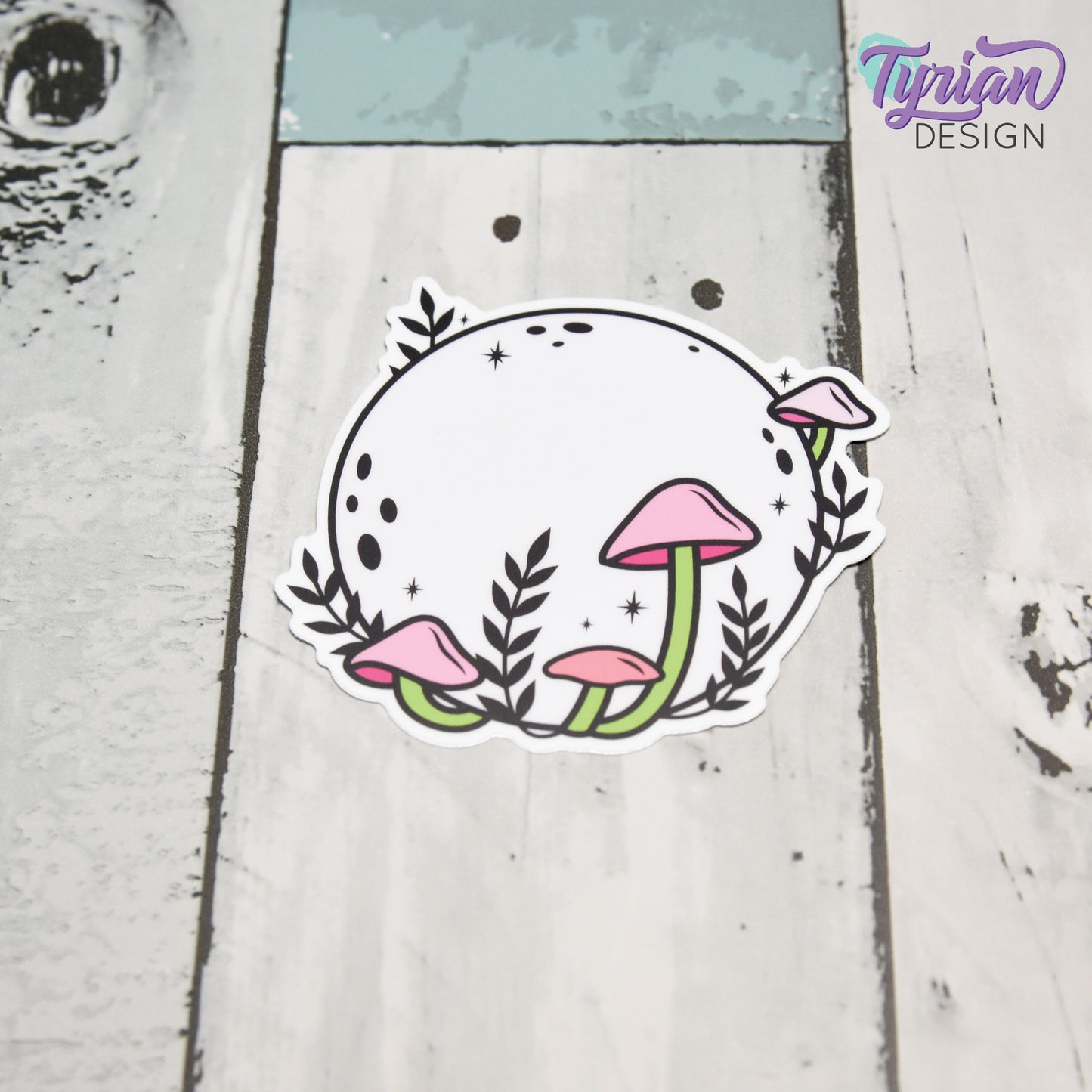 Pink Moon with Mushrooms Vinyl Sticker | High quality weather proof vinyl | 3 x 3" | Monotone Moon | Pastel sticker | Shades of Pink