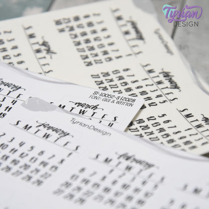 Small Monthly Stickers (Sunday Start) January - December 2025, 2026, 2027, 2028, 2029, 2030