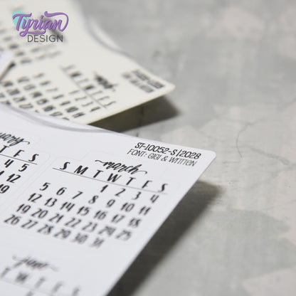 Small Monthly Stickers (Sunday Start) January - December 2025, 2026, 2027, 2028, 2029, 2030