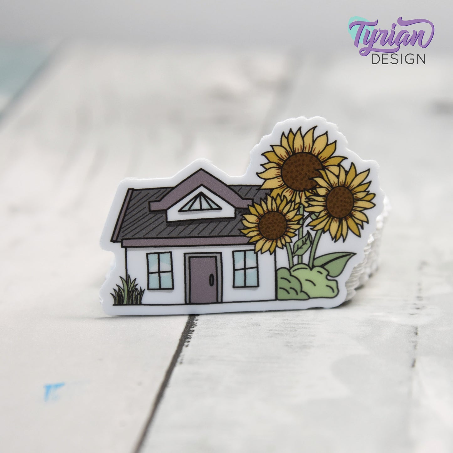 Sunflower House Vinyl Sticker | High quality weather proof vinyl | 2"x 1.4" | Fairy House Sticker| Little House sticker | Tumbler  Sticker