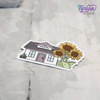 Sunflower House Vinyl Sticker | High quality weather proof vinyl | 2"x 1.4" | Fairy House Sticker| Little House sticker | Tumbler  Sticker