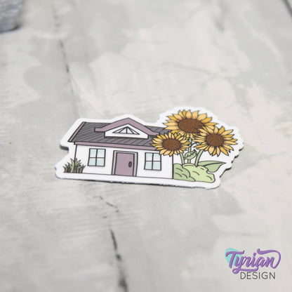 Sunflower House Vinyl Sticker | High quality weather proof vinyl | 2"x 1.4" | Fairy House Sticker| Little House sticker | Tumbler  Sticker