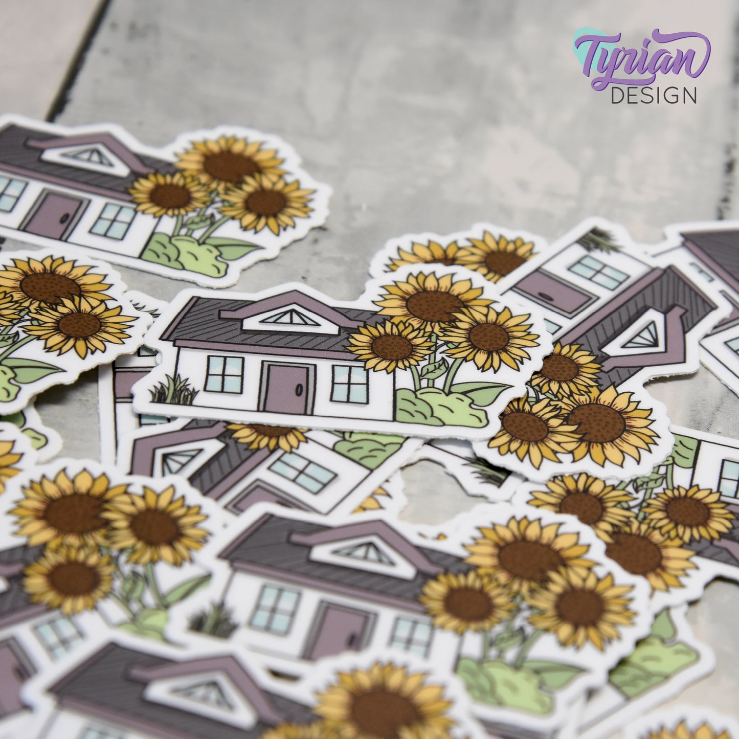 Sunflower House Vinyl Sticker | High quality weather proof vinyl | 2"x 1.4" | Fairy House Sticker| Little House sticker | Tumbler  Sticker