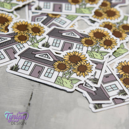 Sunflower House Vinyl Sticker | High quality weather proof vinyl | 2"x 1.4" | Fairy House Sticker| Little House sticker | Tumbler  Sticker