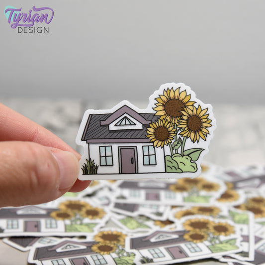 Sunflower House Vinyl Sticker | High quality weather proof vinyl | 2"x 1.4" | Fairy House Sticker| Little House sticker | Tumbler  Sticker