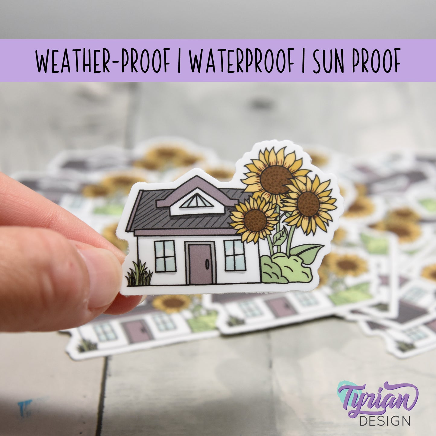 Sunflower House Vinyl Sticker | High quality weather proof vinyl | 2"x 1.4" | Fairy House Sticker| Little House sticker | Tumbler  Sticker
