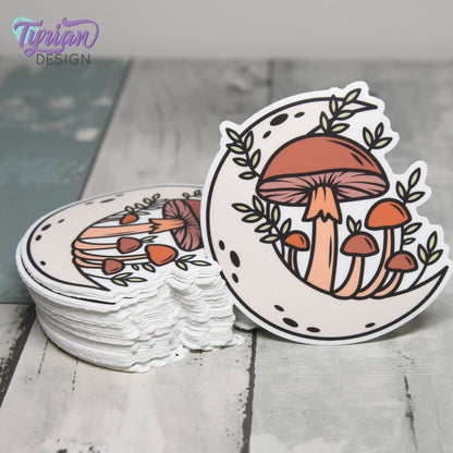 Sunset Moon Vinyl Sticker | high quality weather proof vinyl | 3 x 3" | Moon with Mushrooms Pastel sticker | Fall - Sunset Colors
