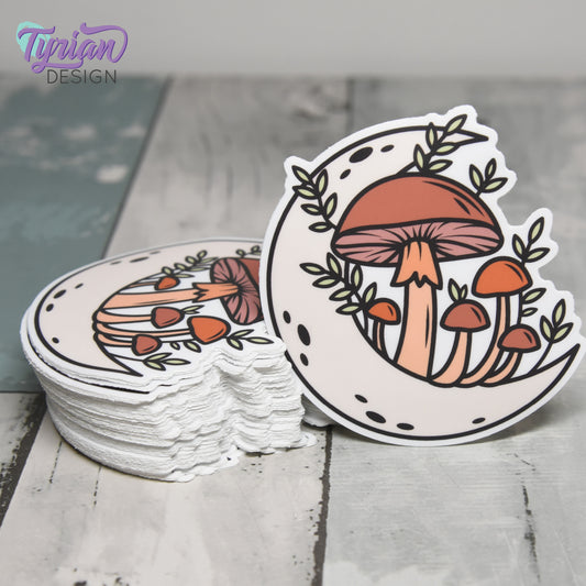 Sunset Moon Vinyl Sticker | high quality weather proof vinyl | 3 x 3" | Moon with Mushrooms Pastel sticker | Fall - Sunset Colors
