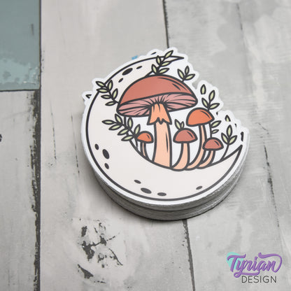 Sunset Moon Vinyl Sticker | high quality weather proof vinyl | 3 x 3" | Moon with Mushrooms Pastel sticker | Fall - Sunset Colors