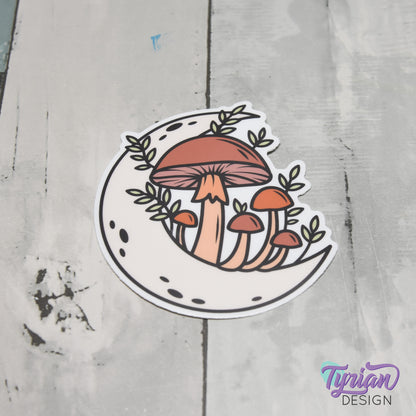 Sunset Moon Vinyl Sticker | high quality weather proof vinyl | 3 x 3" | Moon with Mushrooms Pastel sticker | Fall - Sunset Colors