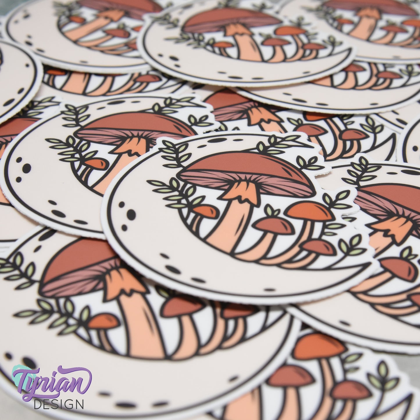 Sunset Moon Vinyl Sticker | high quality weather proof vinyl | 3 x 3" | Moon with Mushrooms Pastel sticker | Fall - Sunset Colors