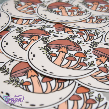 Sunset Moon Vinyl Sticker | high quality weather proof vinyl | 3 x 3" | Moon with Mushrooms Pastel sticker | Fall - Sunset Colors