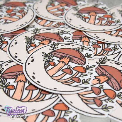 Sunset Moon Vinyl Sticker | high quality weather proof vinyl | 3 x 3" | Moon with Mushrooms Pastel sticker | Fall - Sunset Colors