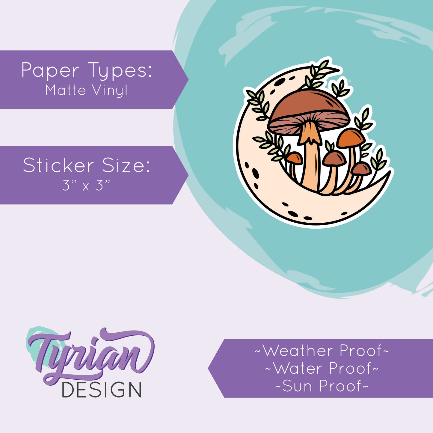 Sunset Moon Vinyl Sticker | high quality weather proof vinyl | 3 x 3" | Moon with Mushrooms Pastel sticker | Fall - Sunset Colors