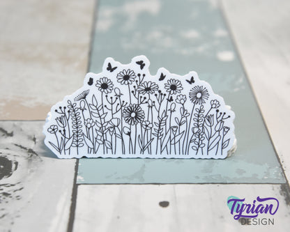 Wild Flowers Vinyl Sticker | high quality weather proof vinyl | 3 x 1.5" | Black and White Flower sticker
