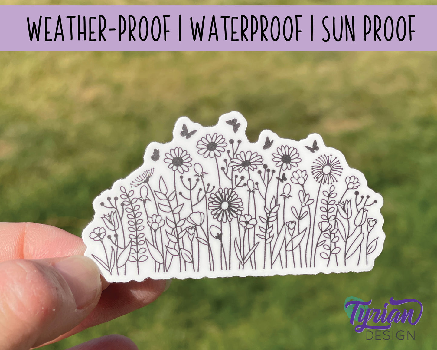 Wild Flowers Vinyl Sticker | high quality weather proof vinyl | 3 x 1.5" | Black and White Flower sticker