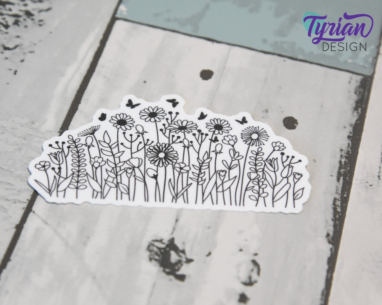Wild Flowers Vinyl Sticker | high quality weather proof vinyl | 3 x 1.5" | Black and White Flower sticker