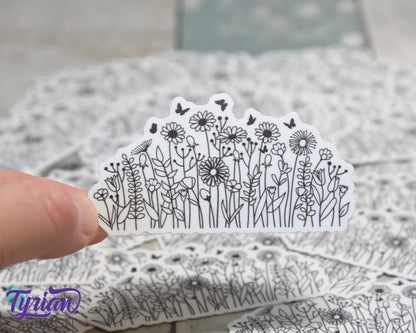 Wild Flowers Vinyl Sticker | high quality weather proof vinyl | 3 x 1.5" | Black and White Flower sticker